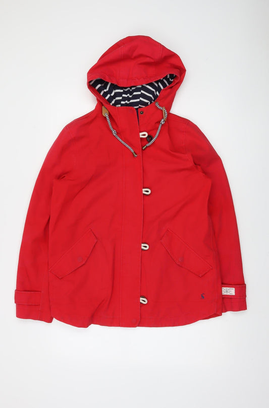 Joules Women Red Waterproof Hooded Rain Coat Jacket UK 10