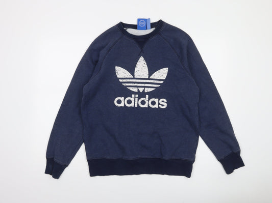 Adidas Mens Navy Blue Crew Neck Sweatshirt M Classic Logo Cotton Blend