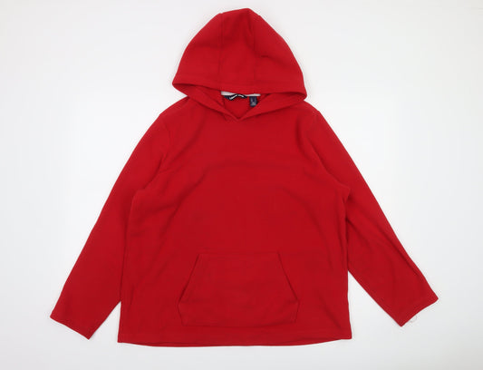 Lands' End Women Red Fleece Pullover Hoodie Size L