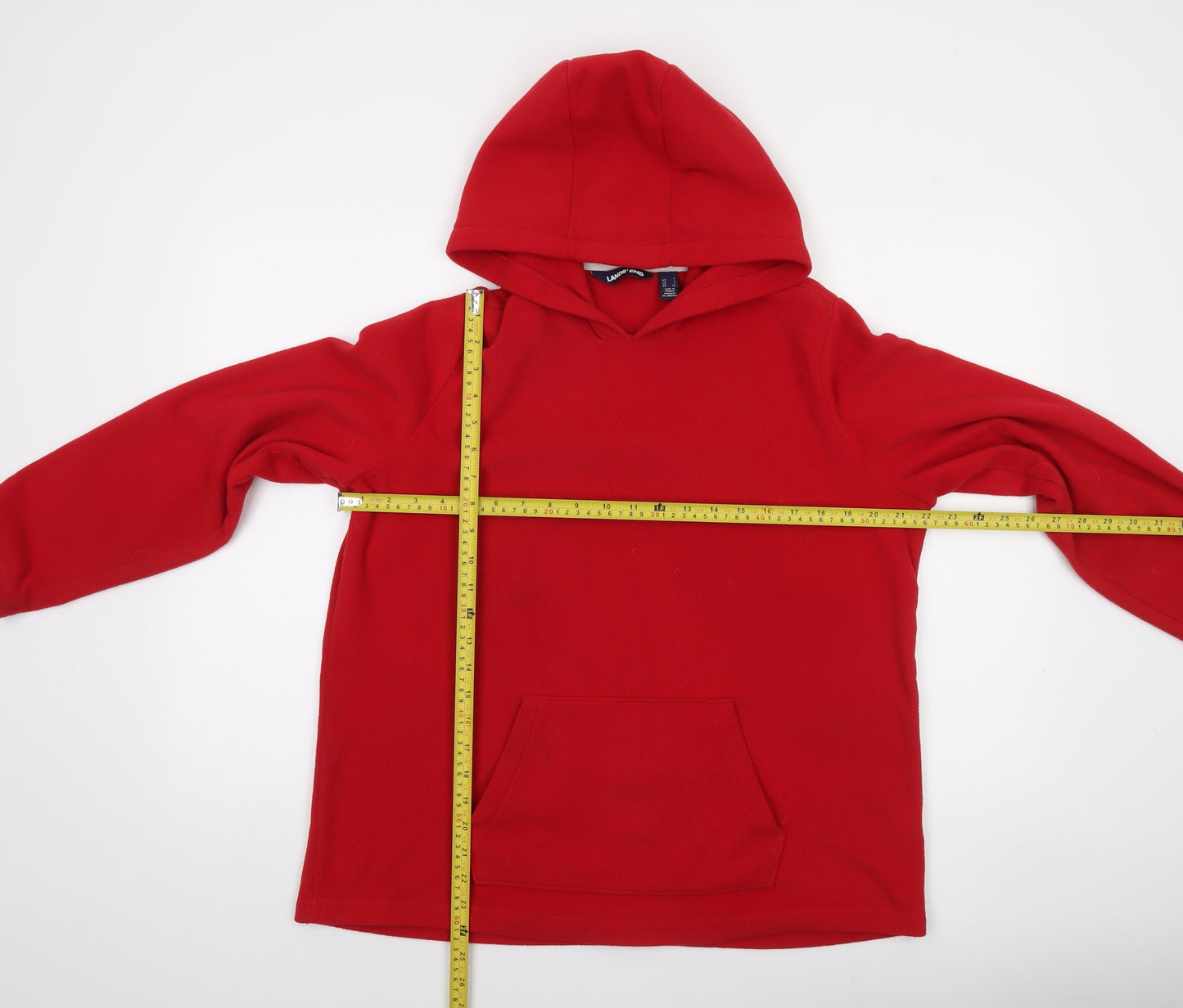Lands' End Women Red Fleece Pullover Hoodie Size L