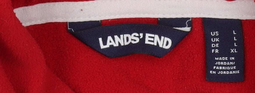 Lands' End Women Red Fleece Pullover Hoodie Size L