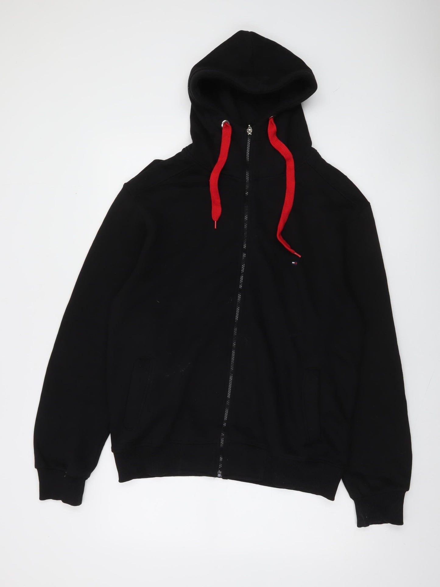 Tommy Hilfiger Men’s Black Full Zip Hoodie L Cotton Classic Style