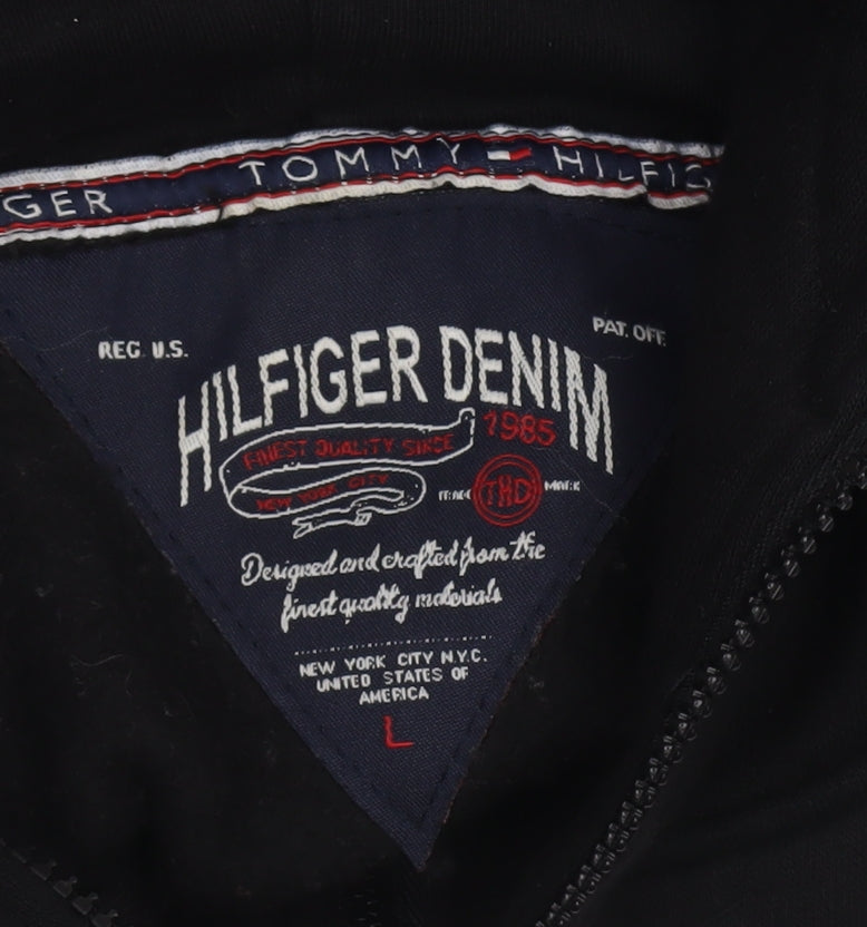Tommy Hilfiger Men’s Black Full Zip Hoodie L Cotton Classic Style