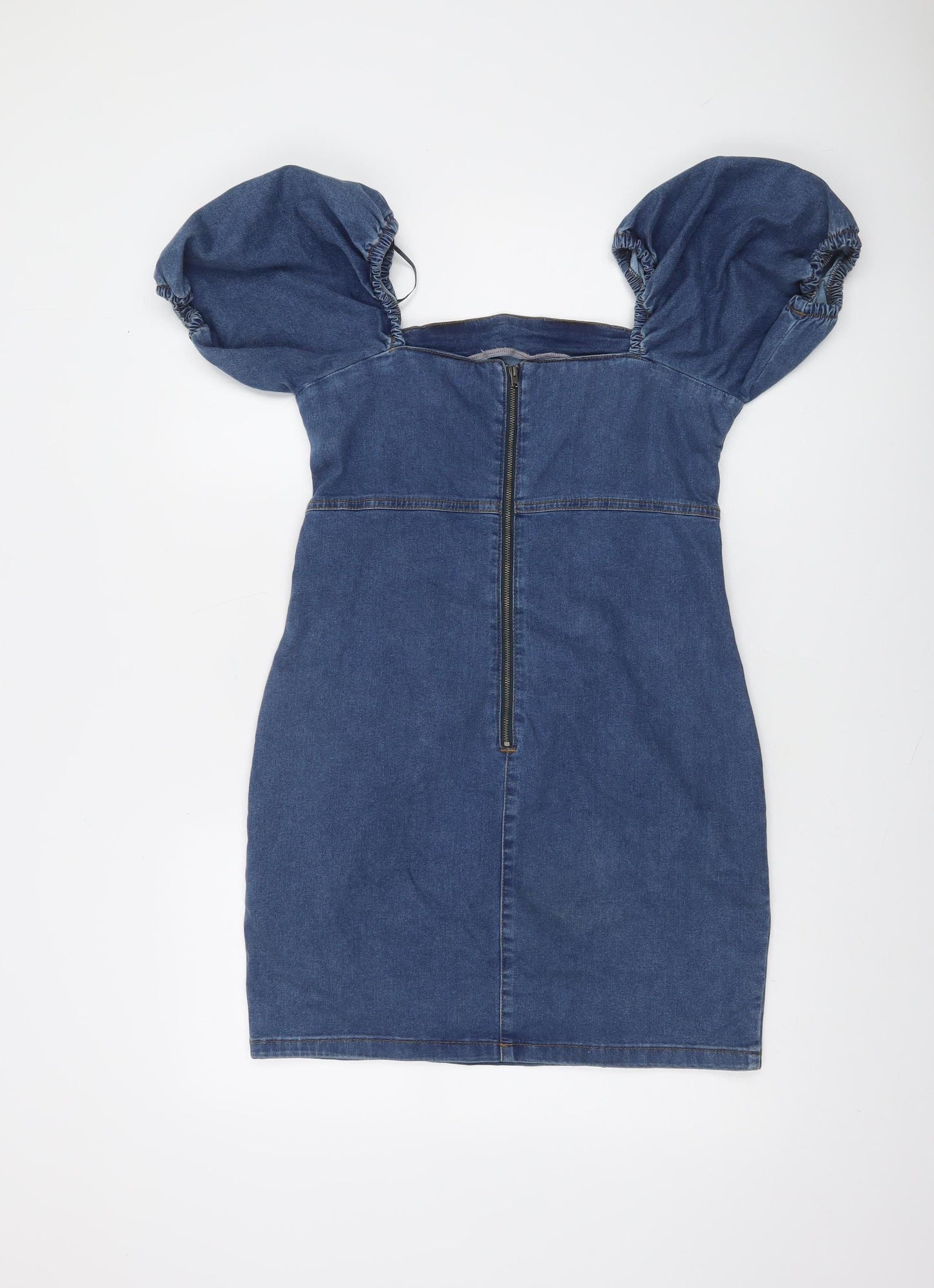 New Look Women's Blue Denim Puff Sleeve Short Bodycon Dress Size 14
