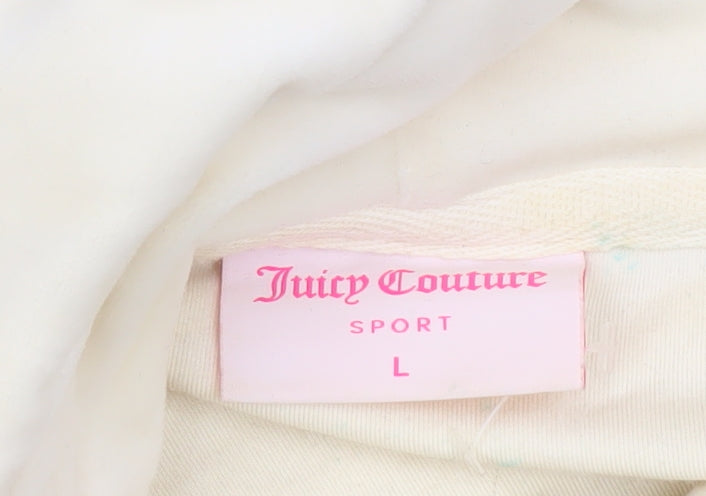 Juicy Couture Women Beige Velour Full Zip Hoodie Size L