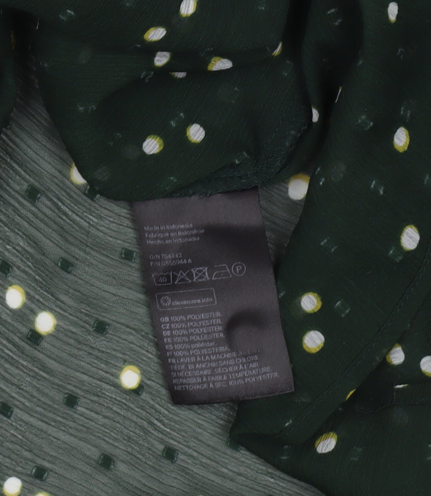 H&M Womens Green Polka Dot Ruffle Tunic Blouse Size 14