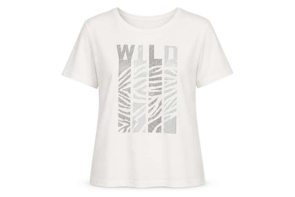 Icona Womens White Rhinestone 'Wild' T-Shirt Size 16