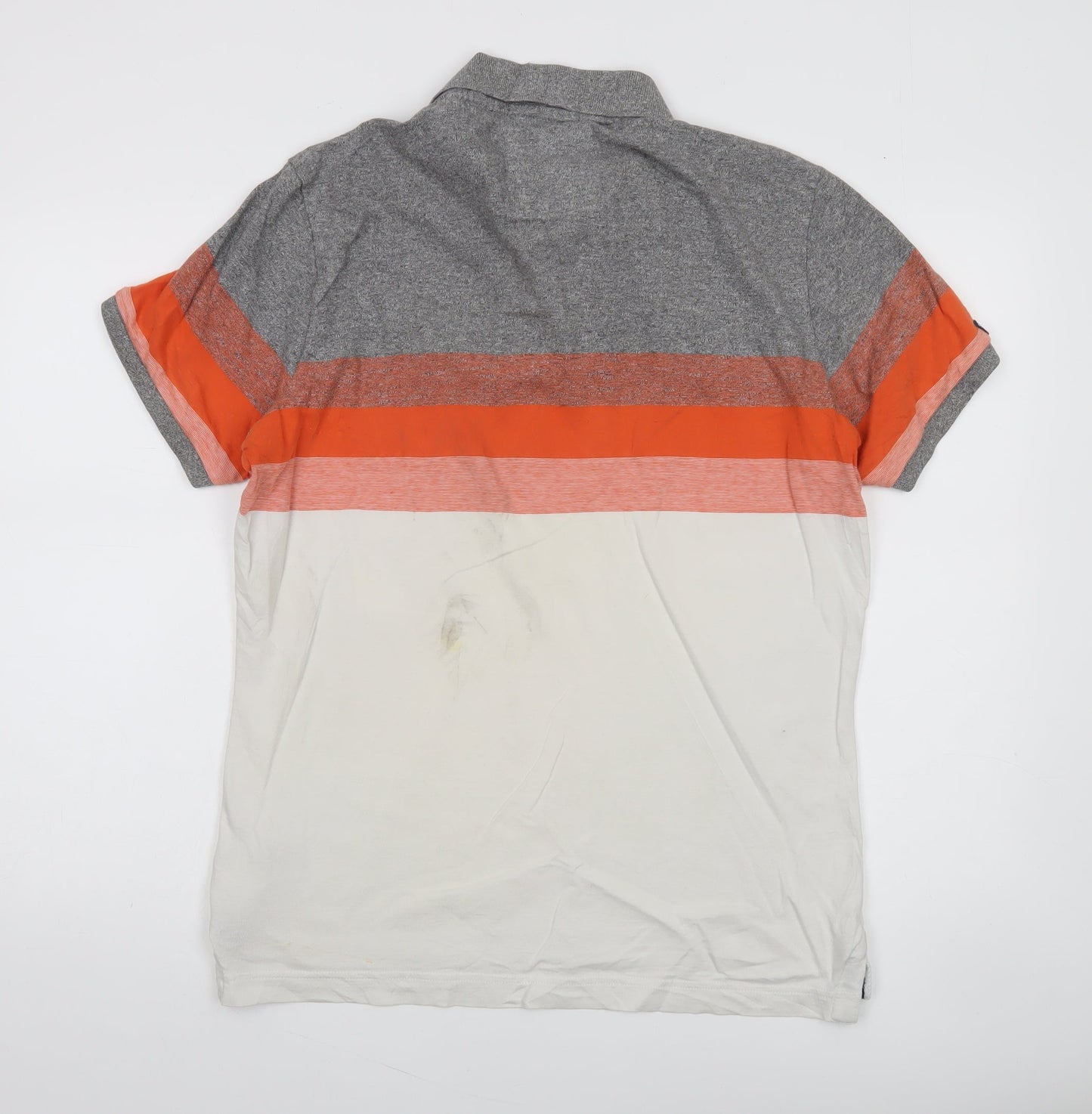 Superdry Men's Grey Orange Beige XL Colourblock Polo Shirt