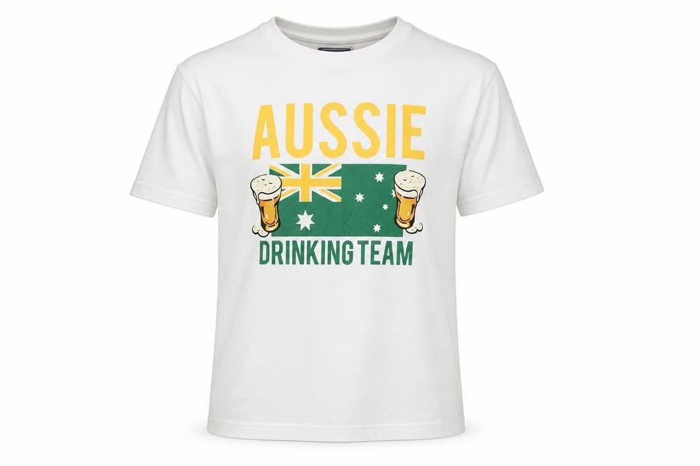Tweed River Men's White M Aussie Drinking Team Graphic Cotton T-Shirt