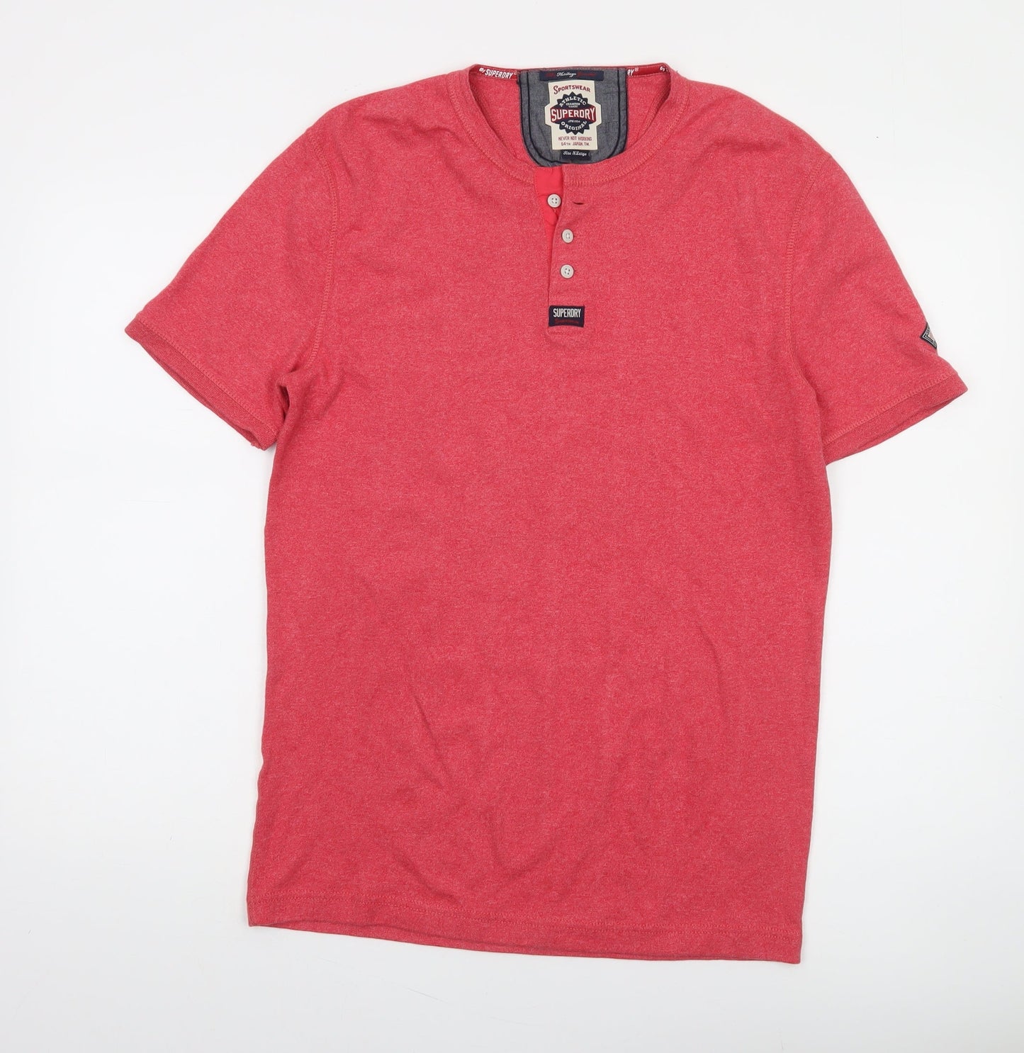 Superdry Men's Red Short Sleeve Henley T-Shirt Size L