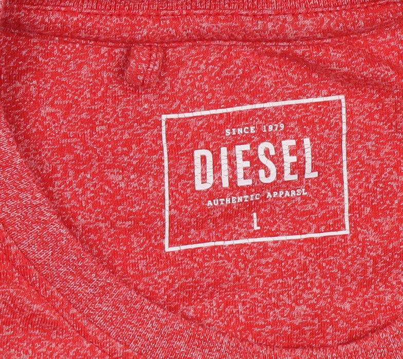 Diesel Men's Red Crew Neck Cotton Blend T-Shirt Size L