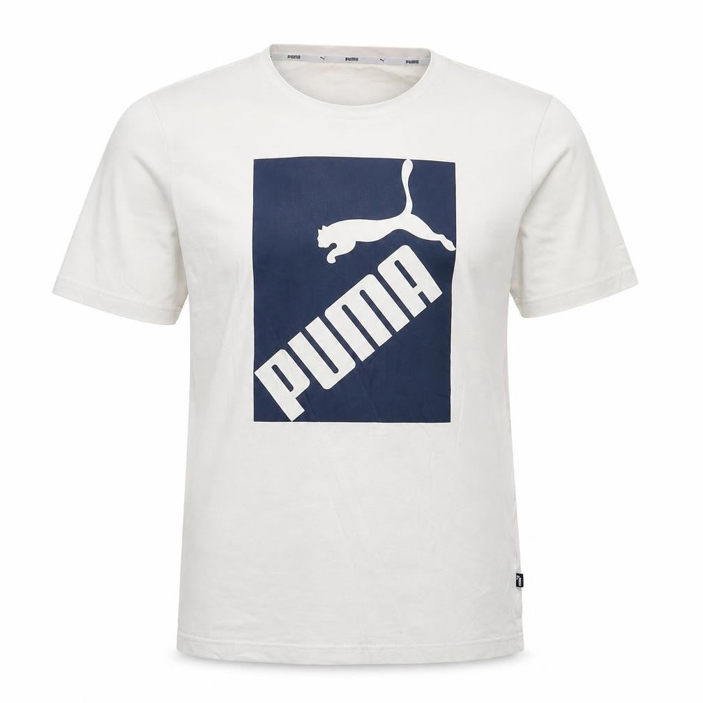 Front view of Puma Men’s White Small Logo Cotton Crew Neck Short Sleeve T-Shirt