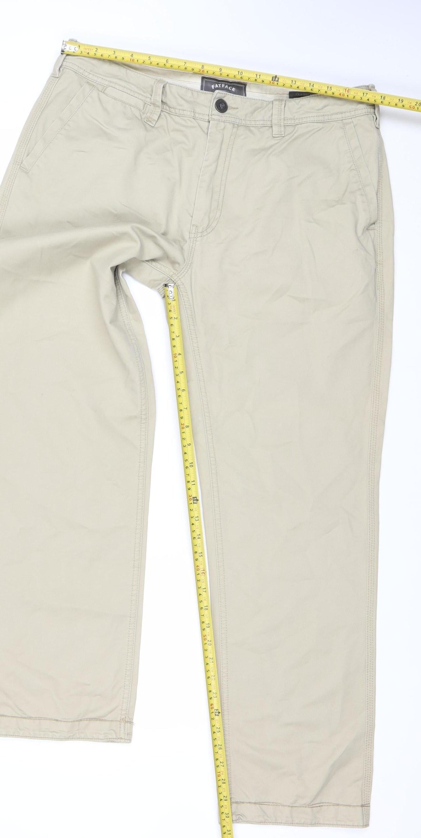 FatFace Men's Beige Chino Trousers 36R Regular Fit Cotton
