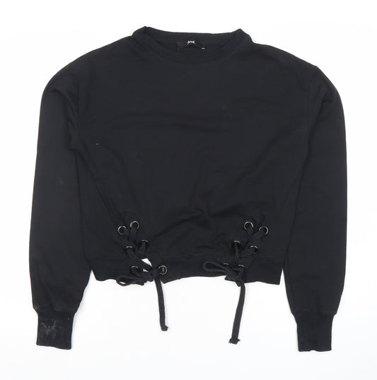 Find Black Lace-Up Hem Crew Neck Pullover Sweatshirt XS Women
