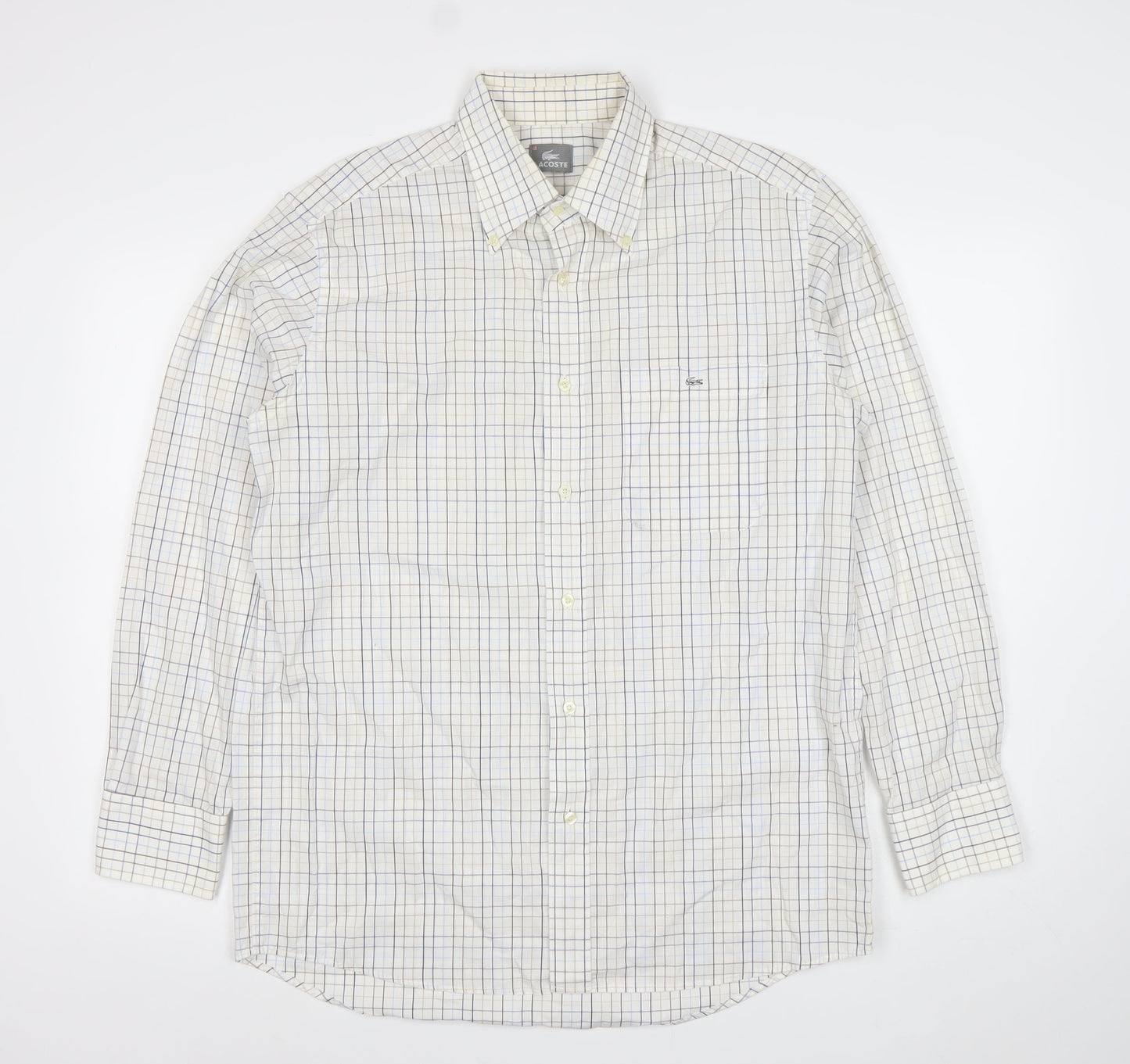 Lacoste Men’s Beige Check Long Sleeve Cotton Button-Up Shirt Size 41