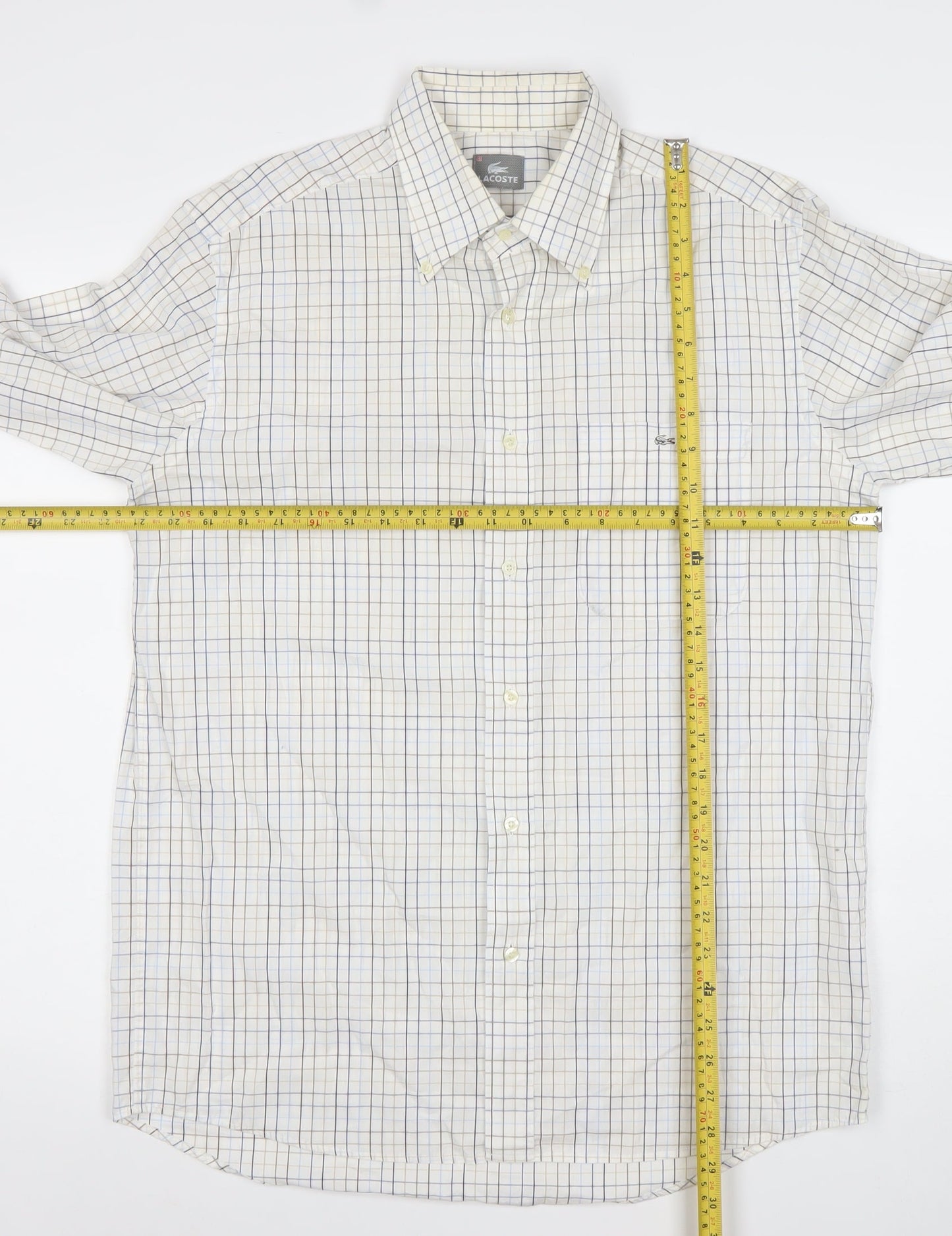 Lacoste Men’s Beige Check Long Sleeve Cotton Button-Up Shirt Size 41