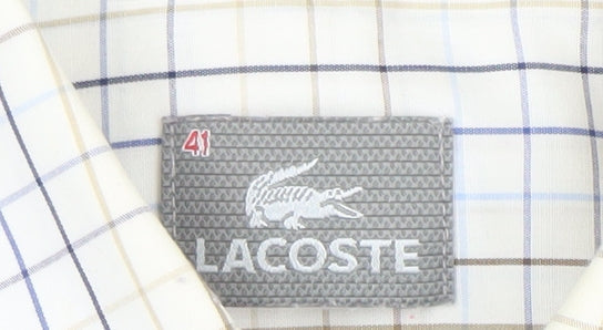Lacoste Men’s Beige Check Long Sleeve Cotton Button-Up Shirt Size 41