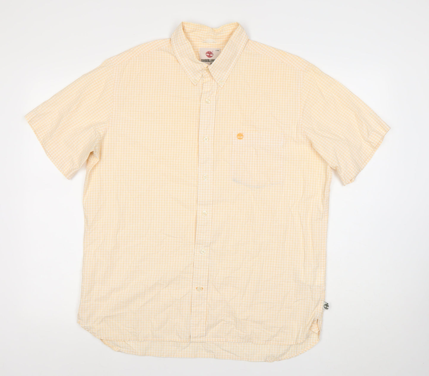 Timberland Men Beige Check Short Sleeve Regular Fit Button-Up Shirt L
