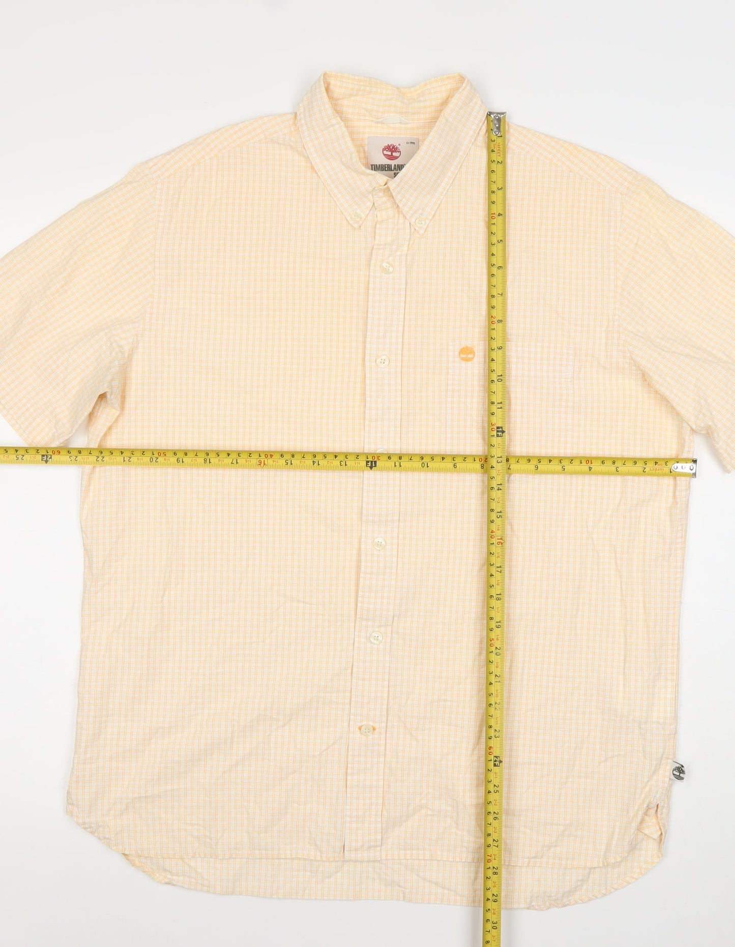 Timberland Men Beige Check Short Sleeve Regular Fit Button-Up Shirt L