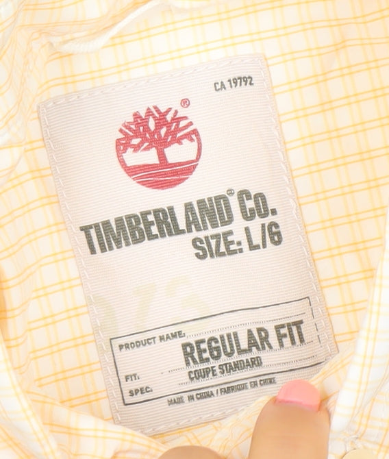 Timberland Men Beige Check Short Sleeve Regular Fit Button-Up Shirt L