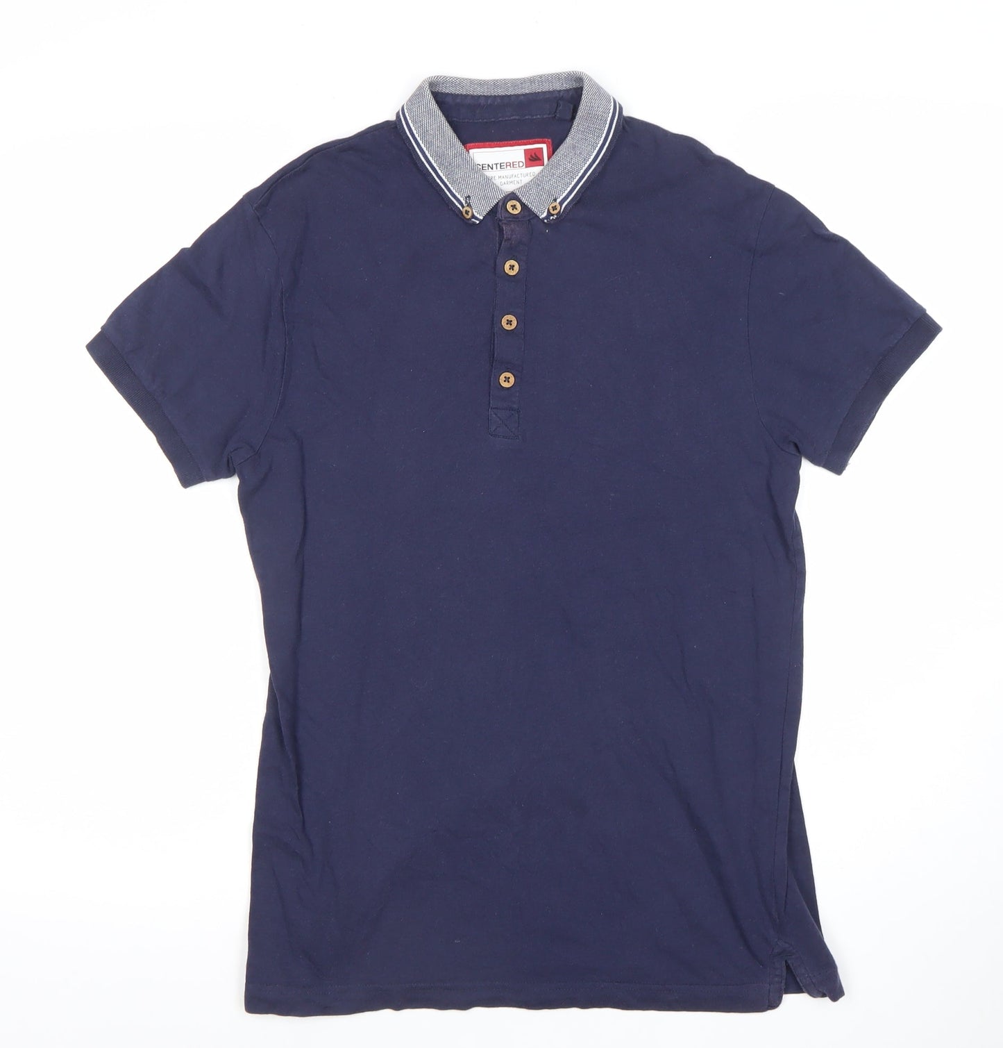 CENTERED Men's Blue Cotton Short Sleeve Polo Shirt Size S