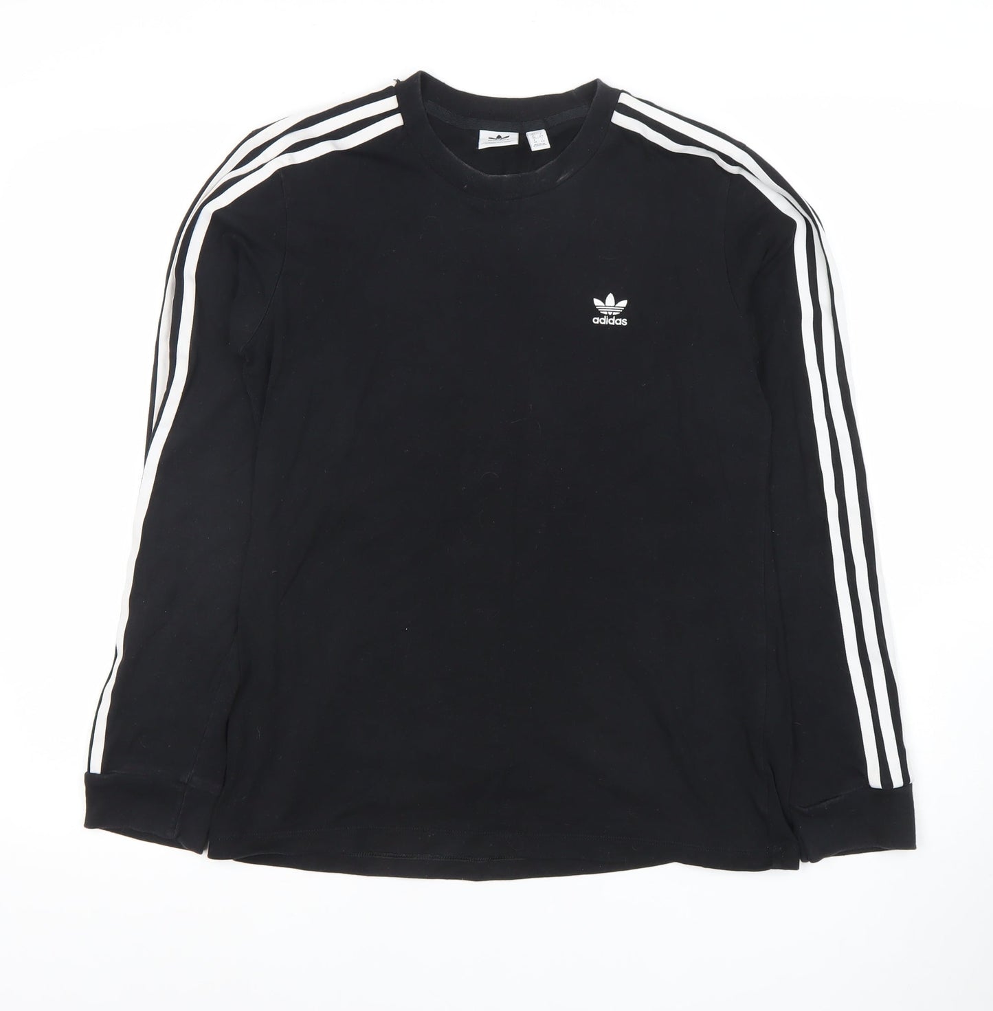 Adidas Womens Black Long Sleeve Striped Jersey T-Shirt UK 12