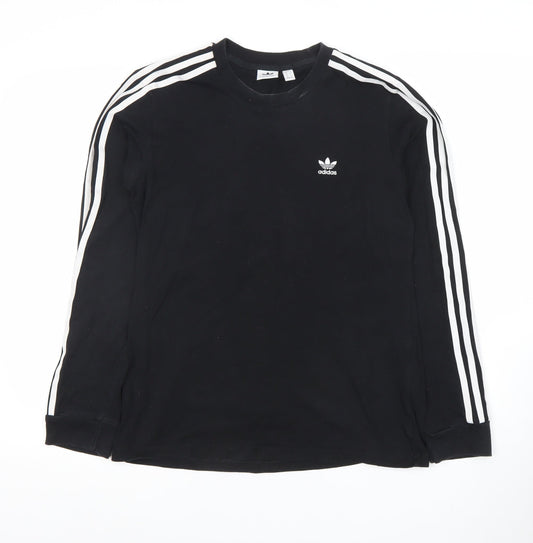 Adidas Womens Black Long Sleeve Striped Jersey T-Shirt UK 12