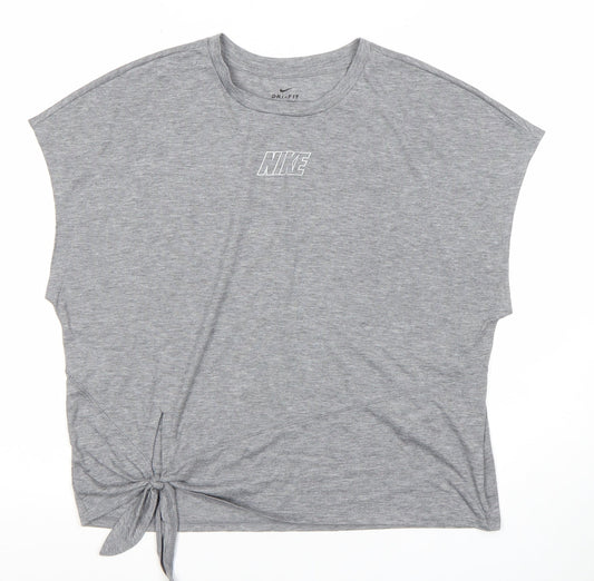Nike Women's Grey Dri-Fit Relaxed Fit Tie Hem T-Shirt Size L