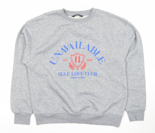 Dunnes Stores Womens Grey Marl Small Graphic Pullover Sweatshirt