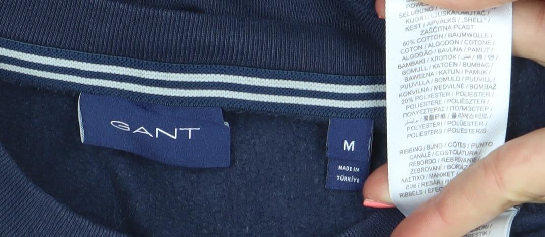 GANT Men's Blue M Pullover Sweatshirt Crew Neck Logo Cotton Blend