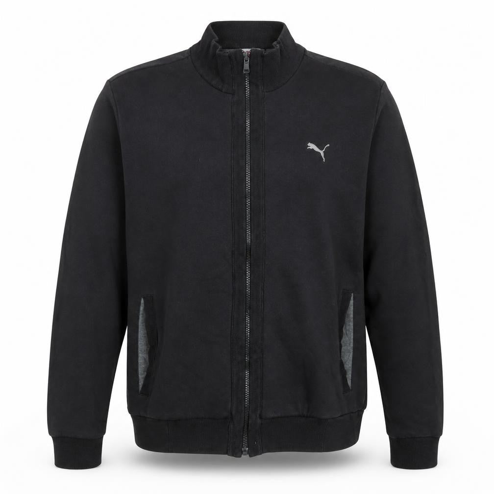 Front view of Puma Men's Black Full Zip Sweatshirt, size L, Sports Fleece Jacket
