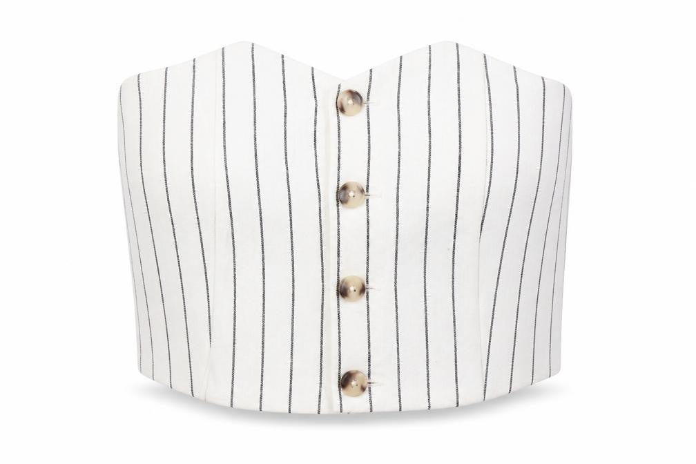 Bershka Womens Ivory Striped Cropped Linen Blend Strapless Blouse Size 14