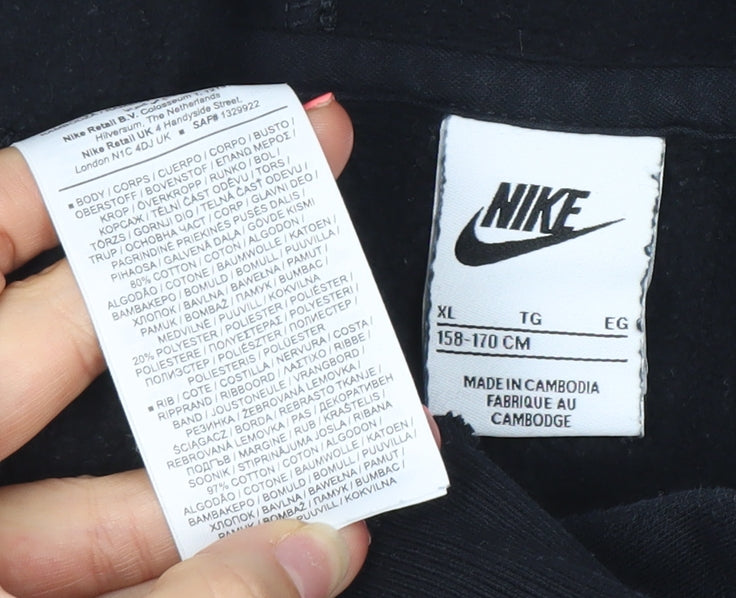 Nike Boys Black Pullover Hoodie XL 158-170cm Cotton Blend Casual Sweatshirt