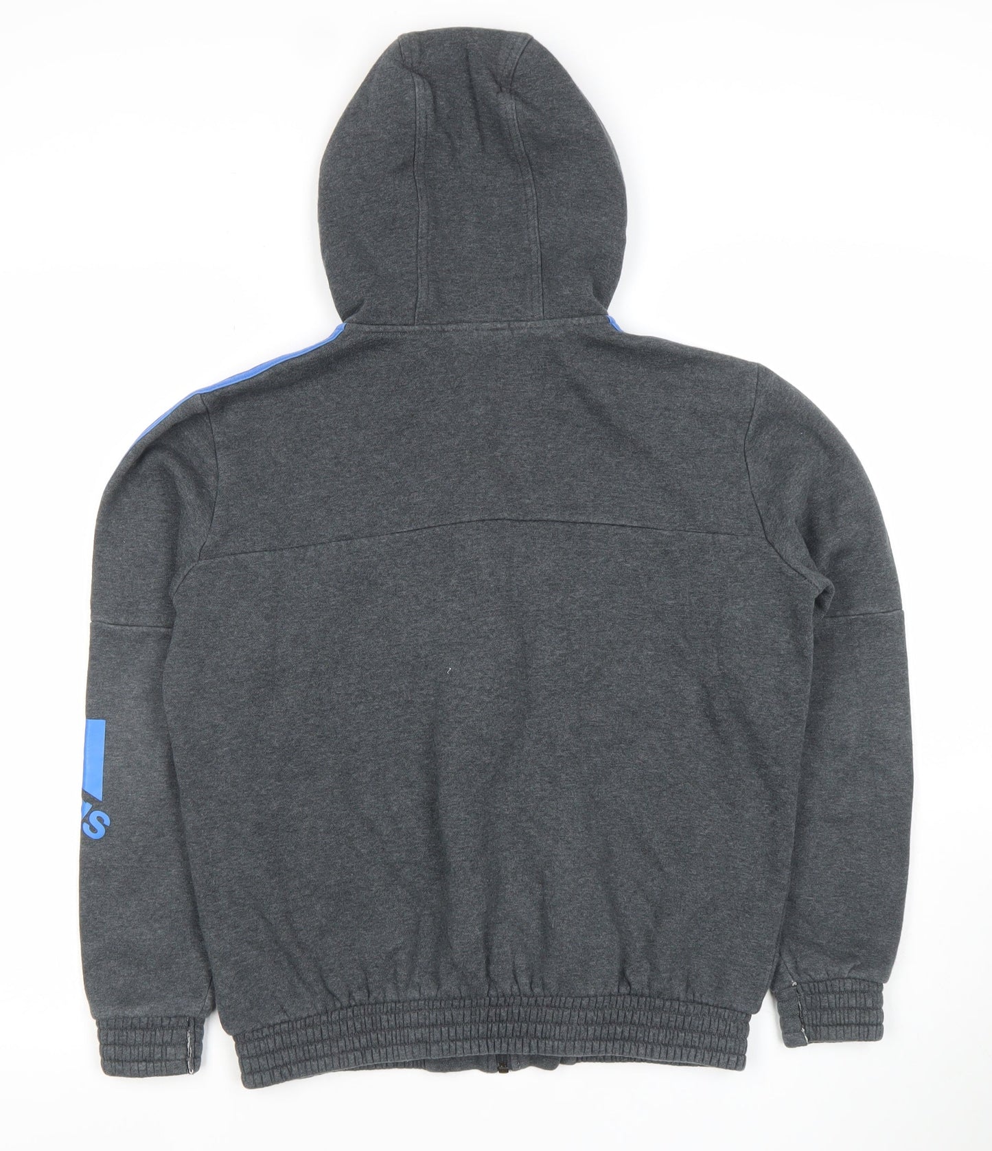 Adidas Boys Dark Grey Full Zip Hoodie 13-14 Years Cotton Blend Logo