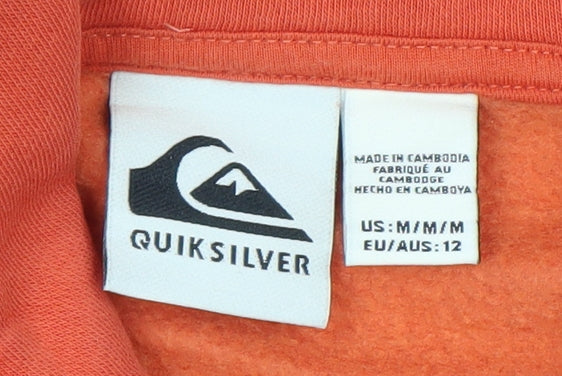 Quiksilver Womens Orange Pullover Hoodie M Cotton Blend Logo Print