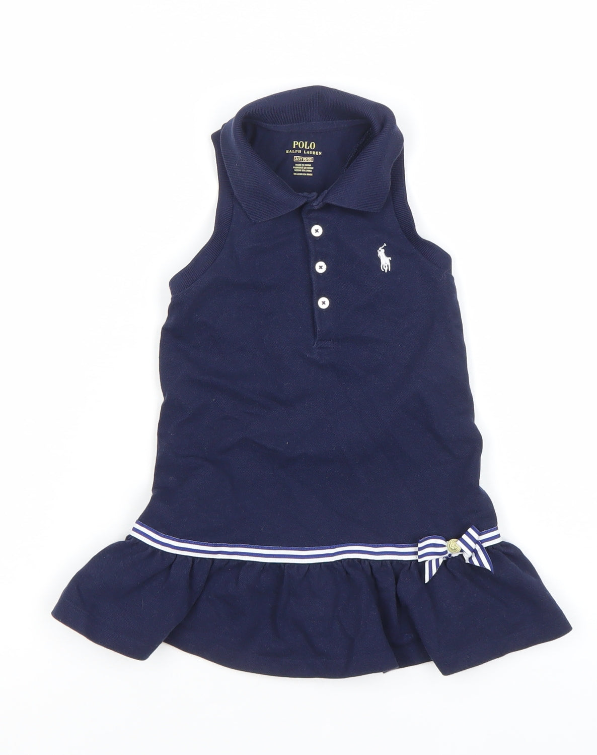 Ralph Lauren Girls Navy Blue Sleeveless Polo Dress 8 Years Collared Cotton