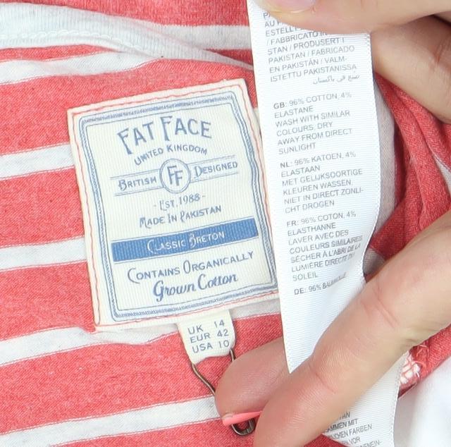 Fat Face Women's Red White Striped Long Sleeve Cotton T-Shirt Size 14