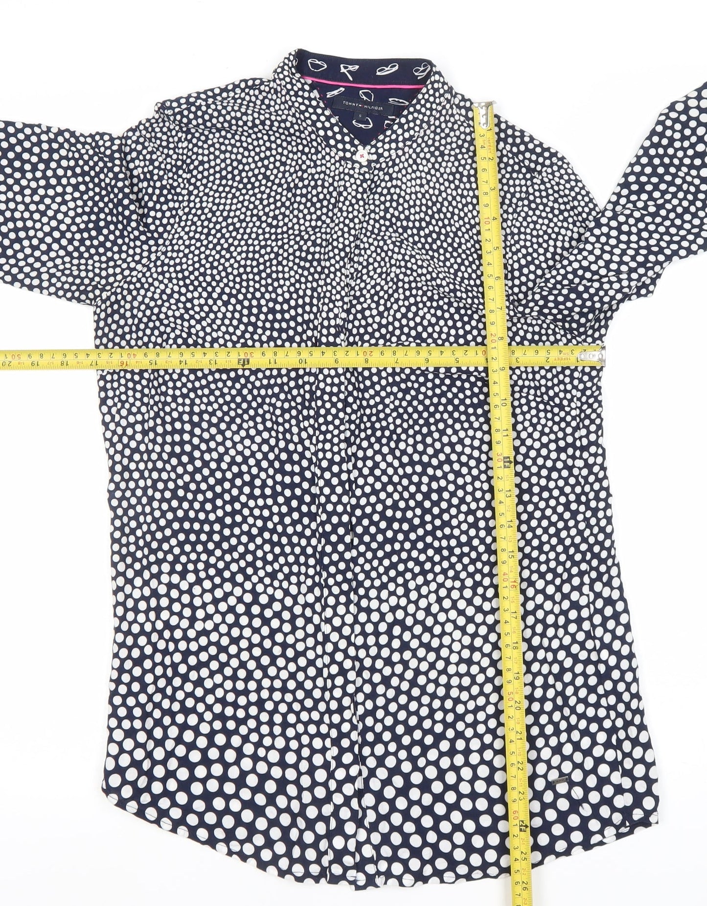 Tommy Hilfiger Women's Blue Polka Dot Button-Up Shirt Size S