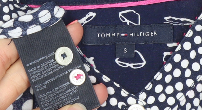 Tommy Hilfiger Women's Blue Polka Dot Button-Up Shirt Size S