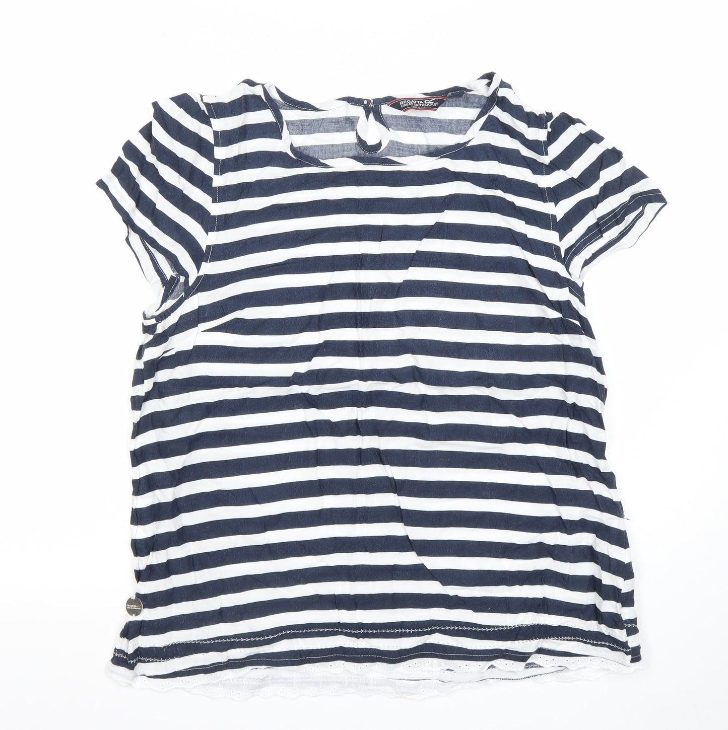 Regatta Women Blue Striped Short Sleeve Cotton T-Shirt Size 16