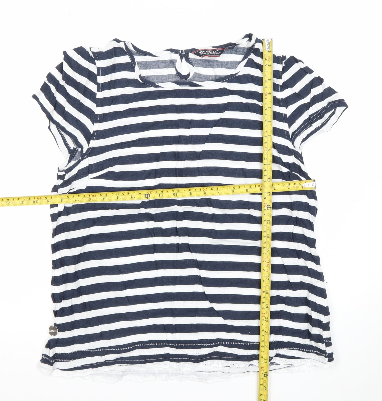 Regatta Women Blue Striped Short Sleeve Cotton T-Shirt Size 16
