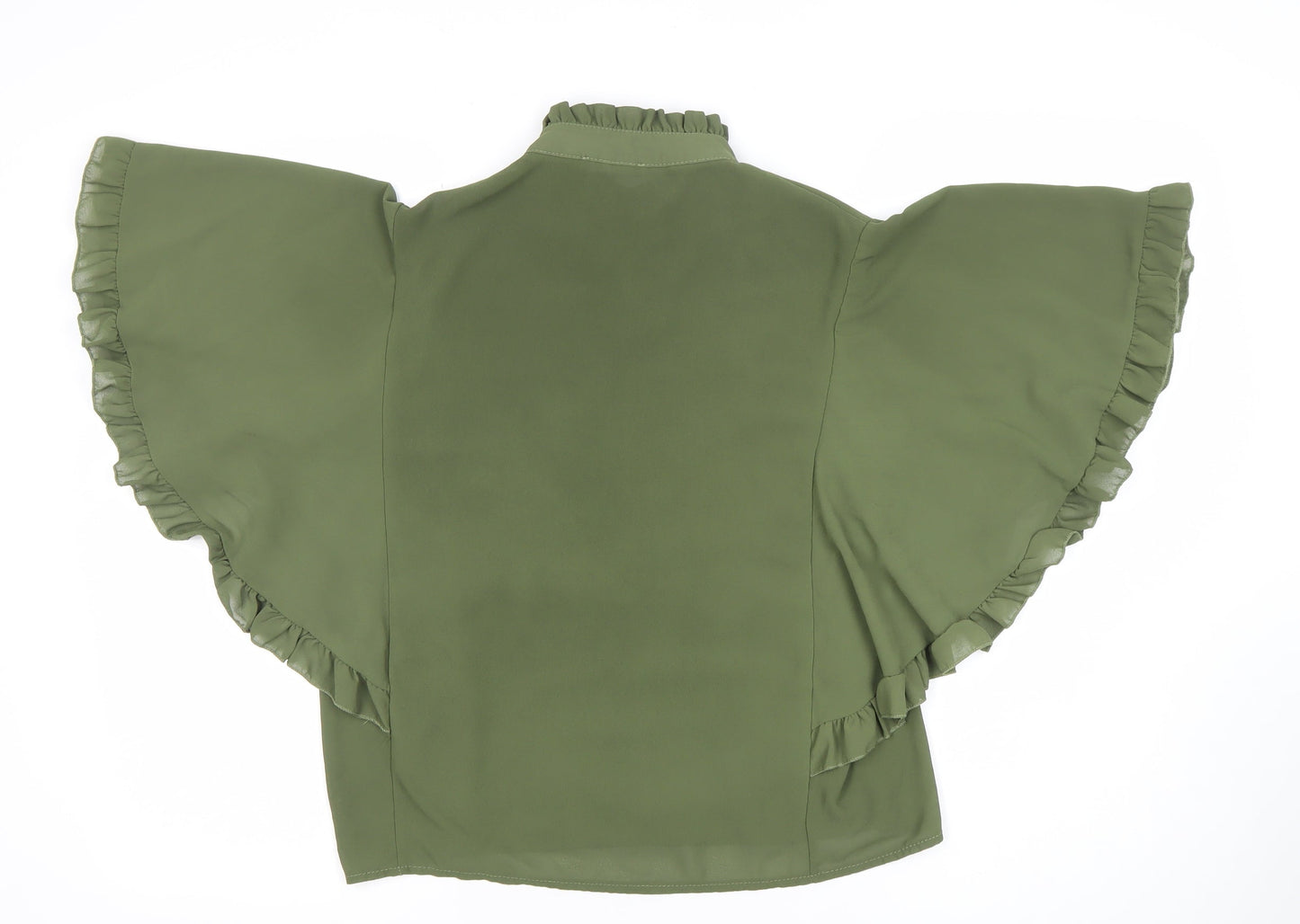 Boohoo Women’s Green Ruffle Short Sleeve Tunic Blouse Size 10