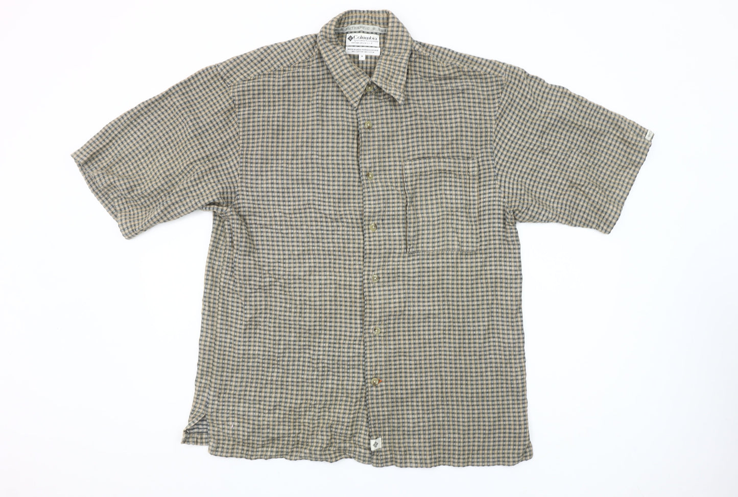 Columbia Men's Beige Check Short Sleeve Cotton Button-Up Shirt M