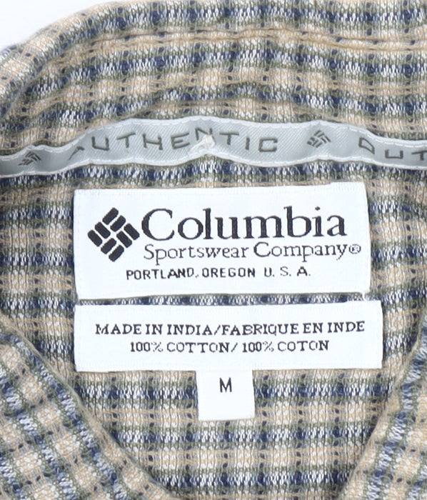 Columbia Men's Beige Check Short Sleeve Cotton Button-Up Shirt M