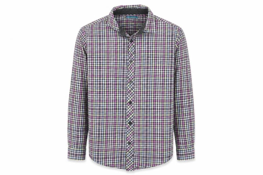Marks and Spencer Boys Lilac Check Long Sleeve Button-Up Shirt Age 13