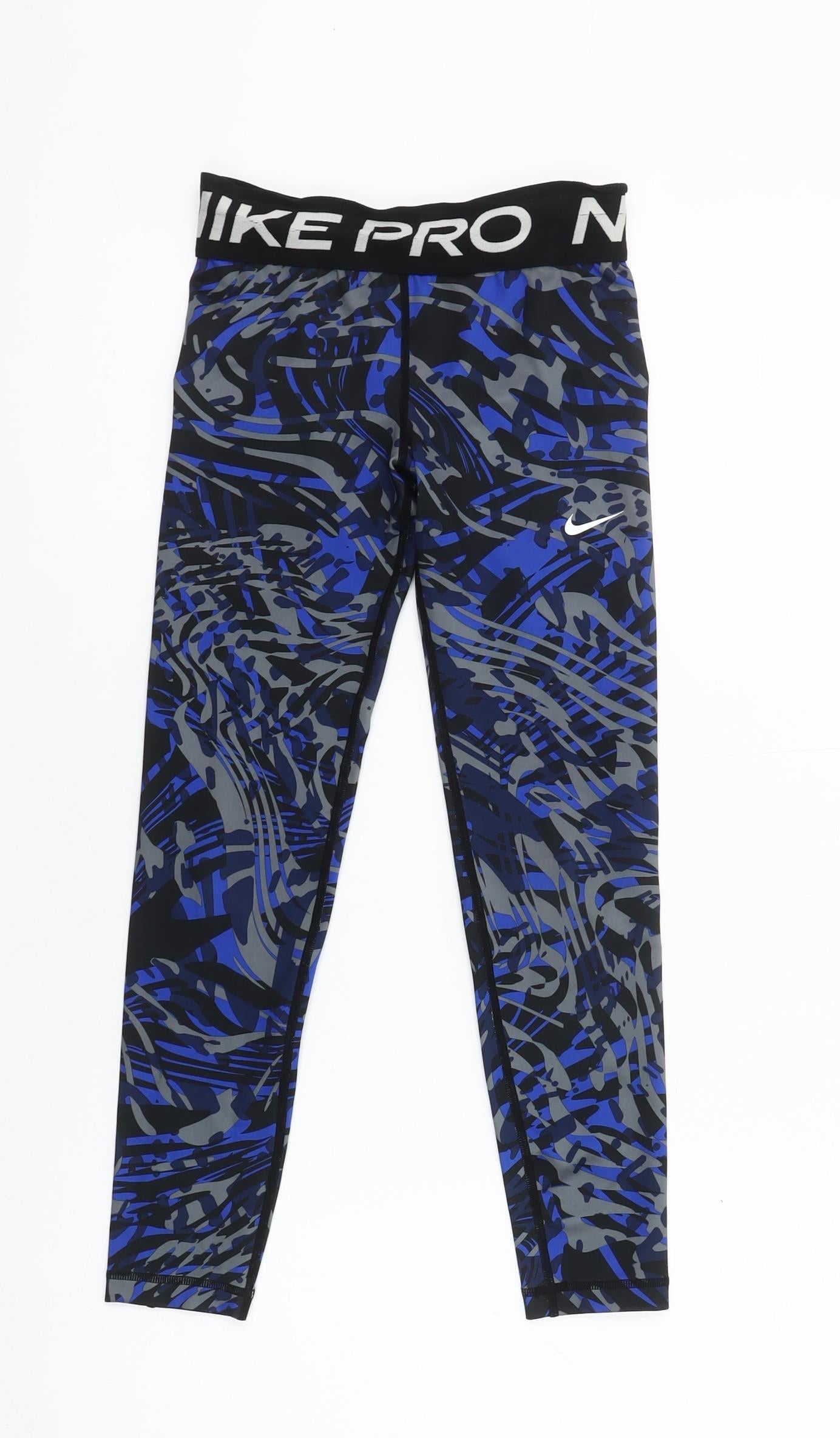 Nike Pro Dri-FIT Girls Blue Black Ankle Leggings Size S 125-137 cm