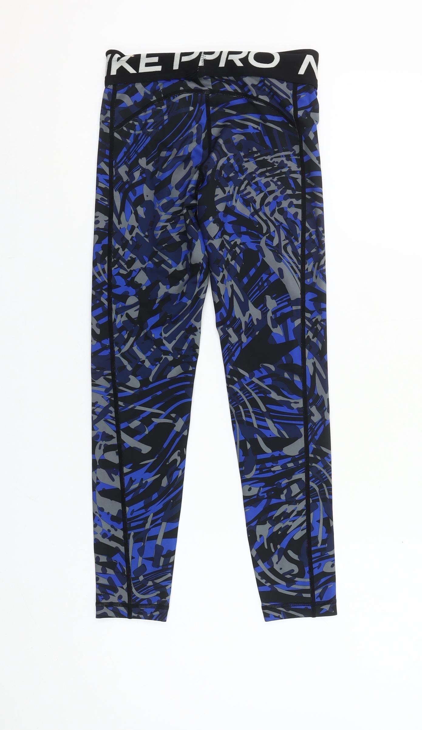 Nike Pro Dri-FIT Girls Blue Black Ankle Leggings Size S 125-137 cm