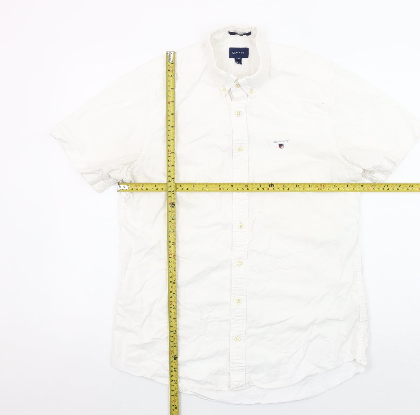GANT Mens White Cotton Short Sleeve Button-Up Shirt M 39/40 Classic Fit