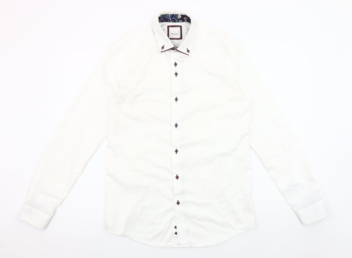 Marnelli Men's White Cotton Long Sleeve Formal Dress Shirt Size S