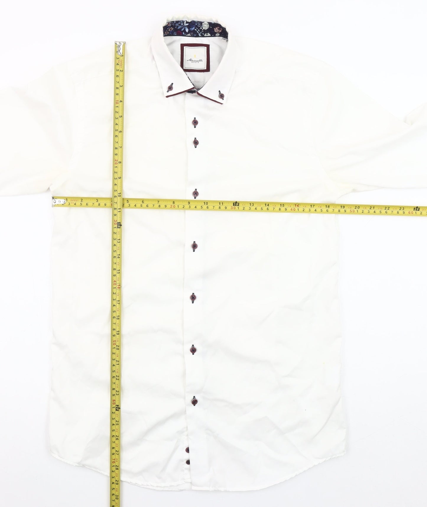 Marnelli Men's White Cotton Long Sleeve Formal Dress Shirt Size S